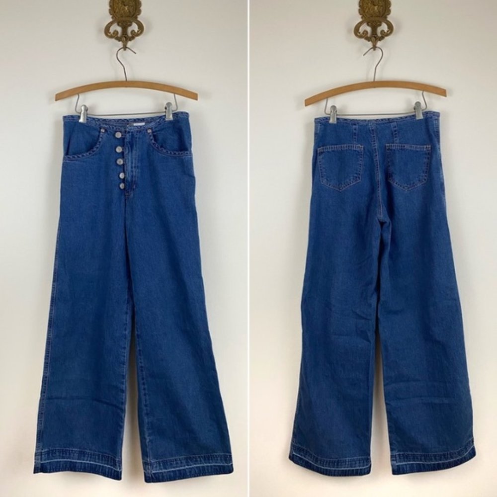 Vintage No-Waist High Waist Button Zip Fly Jeans